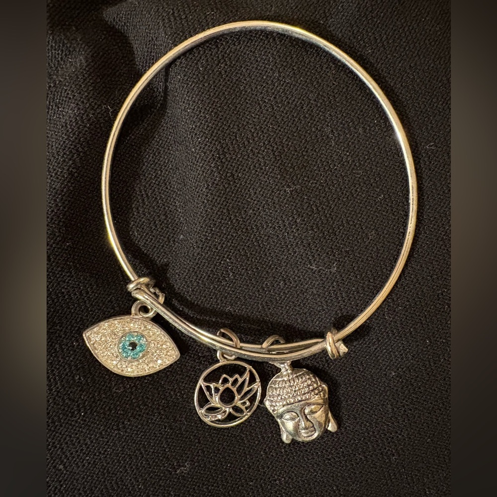 Eye Rhinestone Buddha Lotus Bangle Bracelet Jewelry Charms Silver Tone